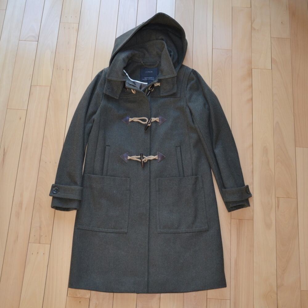 J Crew Melton Wool Toggle Coat Size 4 Forest Green Hood